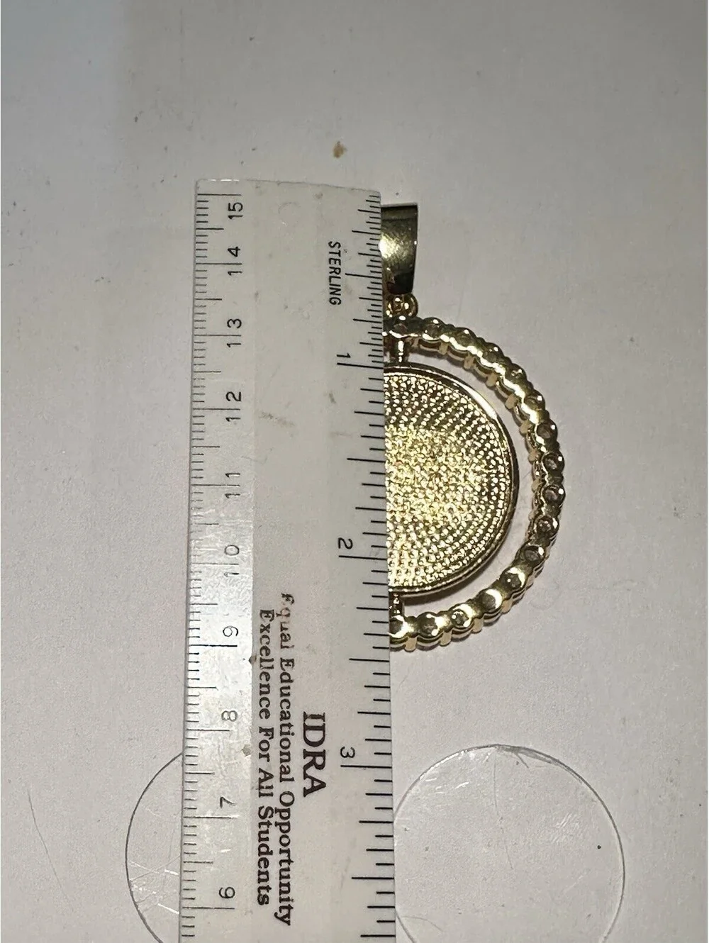 Gold Plated Coin Bezel Pendant Iced Out Rhinestone Medallion with Crystals